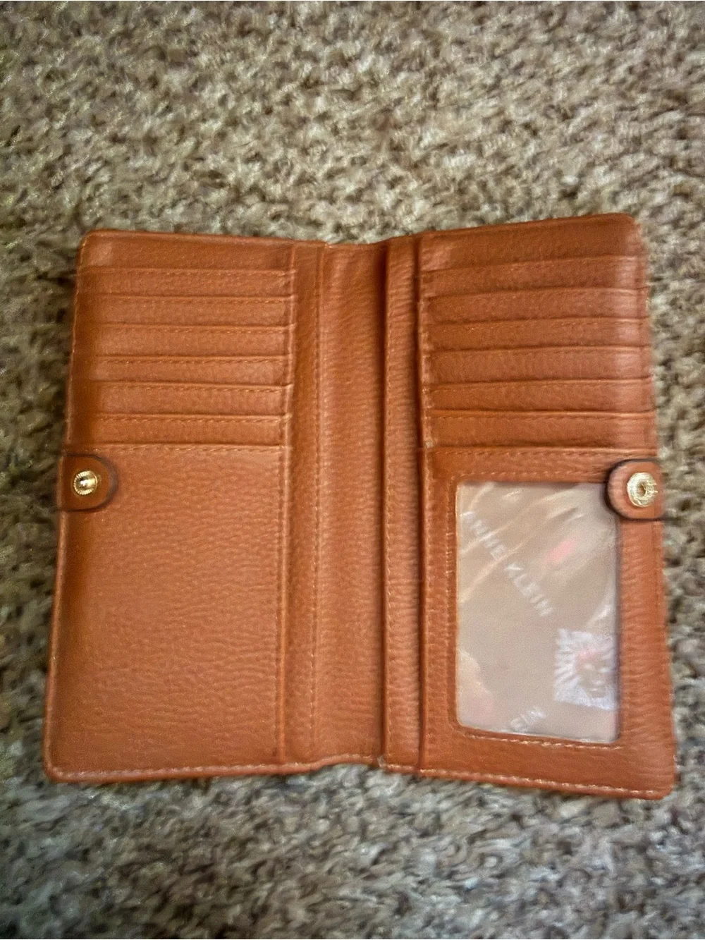 Women's Brown Leather Long Wallet with Gold Emblem